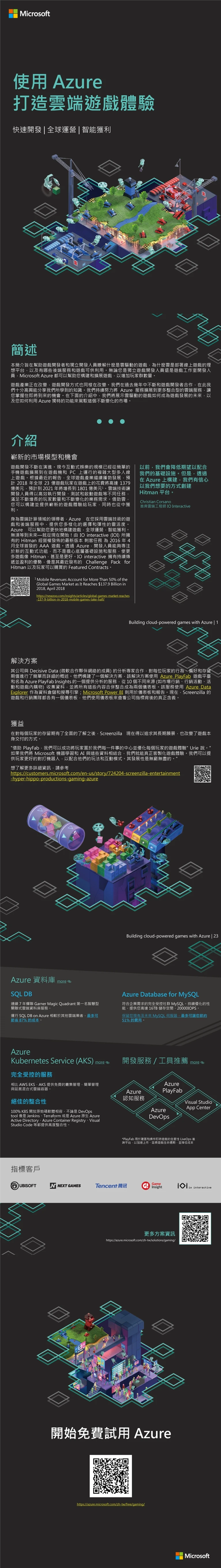 使用 Azure 打造雲端遊戲體驗白皮書案例主圖，呈現編輯設計與出版品