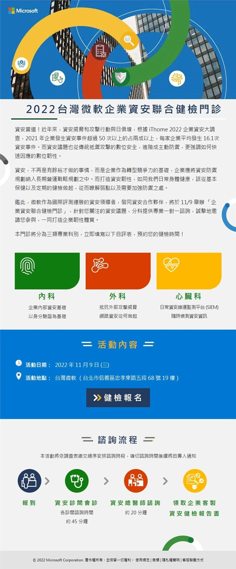2022 台灣微軟企業資安聯合健檢門診案例主圖，呈現品牌行銷與視覺傳達